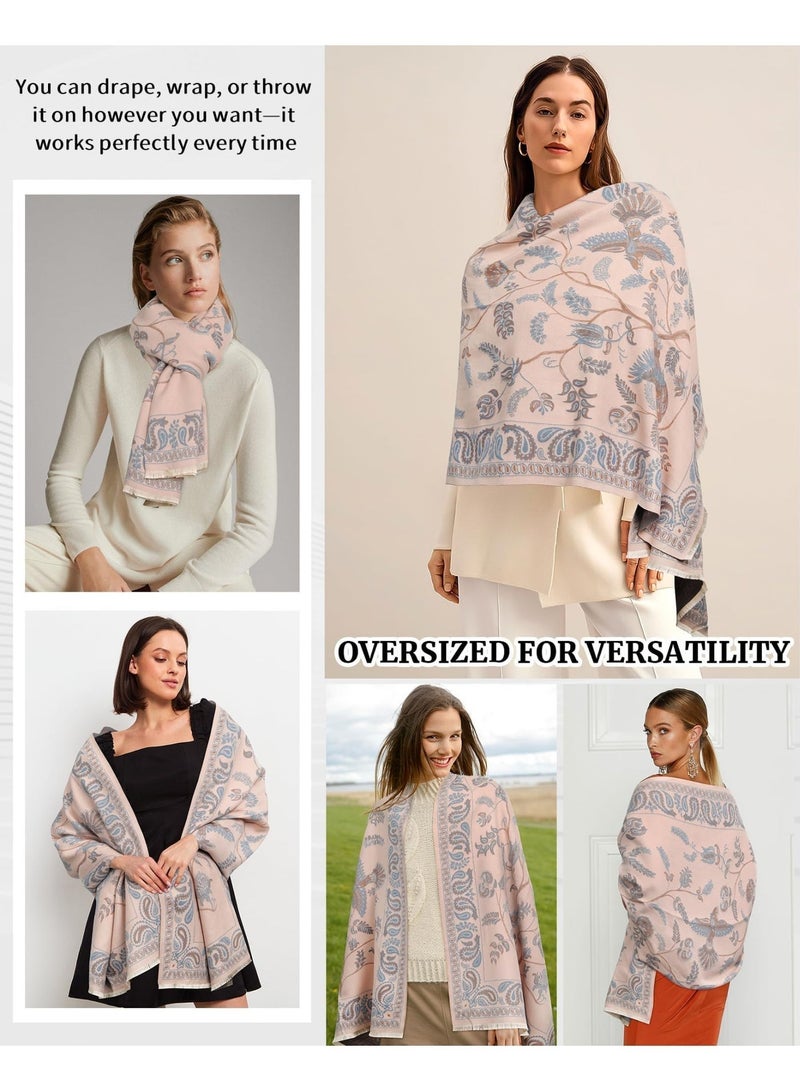 أوشيما شال باشمينا ملفوفات للنساء ، وشاح عطلة عكسية هدايا وشاح زهرة الكاجو الشتاء دافئ الشهال الكبيرة ، وشمال باشمينا الشتاء وملففات للنساء الناعمة الإضافية شال وملففات للفساتين المسائية - Image 4